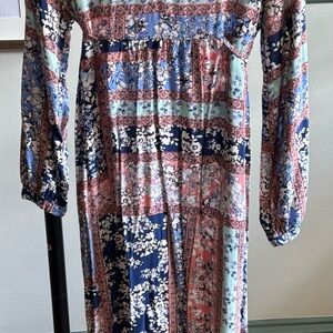 Floral Patchwork Long Sleeve maxi Dress